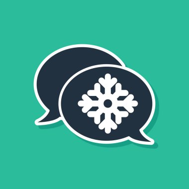 Yeşil zemin üzerinde konuşma baloncuğu simgesi olan Mavi Kar Tanesi. Mutlu Noeller ve mutlu yıllar. Vektör İllüstrasyonu