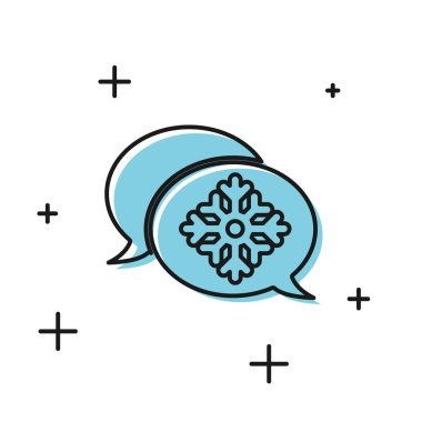 Beyaz arkaplanda izole edilmiş konuşma balonu simgesine sahip Kara Kar Tanesi. Mutlu Noeller ve mutlu yıllar. Vektör İllüstrasyonu