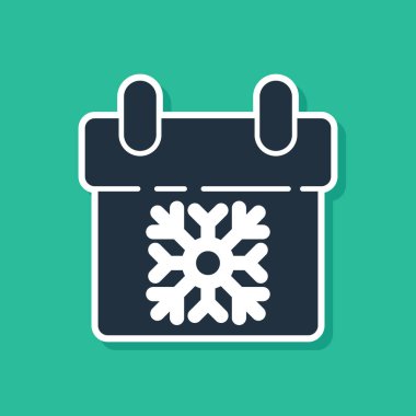 Mavi Takvim simgesi yeşil arkaplanda izole edildi. Olay hatırlatma sembolü. Mutlu Noeller ve mutlu yıllar. Vektör İllüstrasyonu