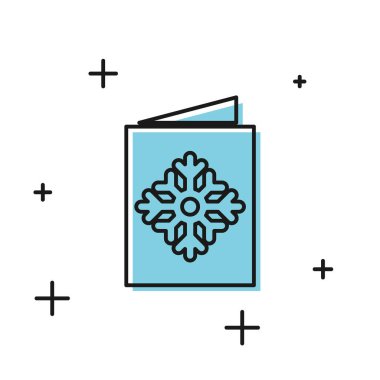 Beyaz arka planda izole edilmiş siyah Noel kartpostal ikonu. Mutlu Noeller ve mutlu yıllar. Vektör İllüstrasyonu