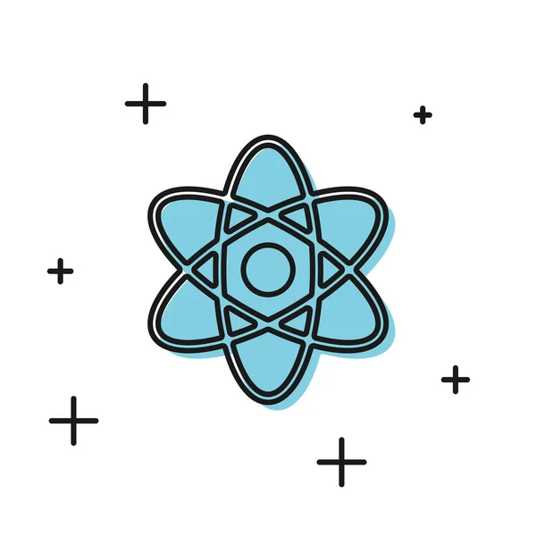 Піктограма чорного атома ізольована на білому тлі. Символ науки, освіти, ядерної фізики, наукових досліджень. Векторна ілюстрація — стоковий вектор