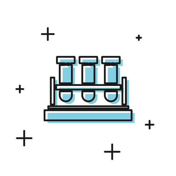 Μαύρο δοκιμαστικό σωλήνα και εικονίδιο εργαστηριακής χημικής δοκιμής φιάλης που απομονώνονται σε λευκό φόντο. Πινακίδα εργαστηριακών γυαλικών. Εικονογράφηση διανύσματος — Διανυσματικό Αρχείο