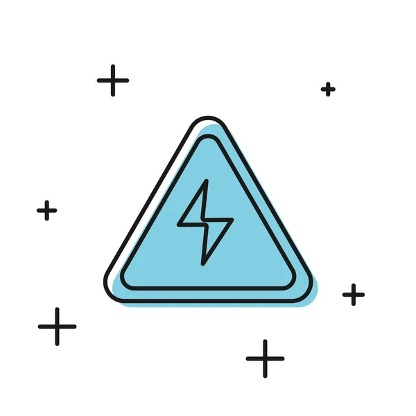 Zwart pictogram voor hoogspanningsborden geïsoleerd op witte achtergrond. Gevarensymbool. Pijl in driehoek. Waarschuwing icoon. Vector Illustratie — Stockvector