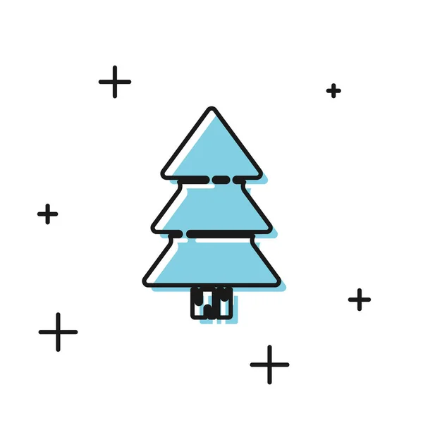 Черная икона елки выделена на белом фоне. С Рождеством и Новым годом. Векторная миграция — стоковый вектор