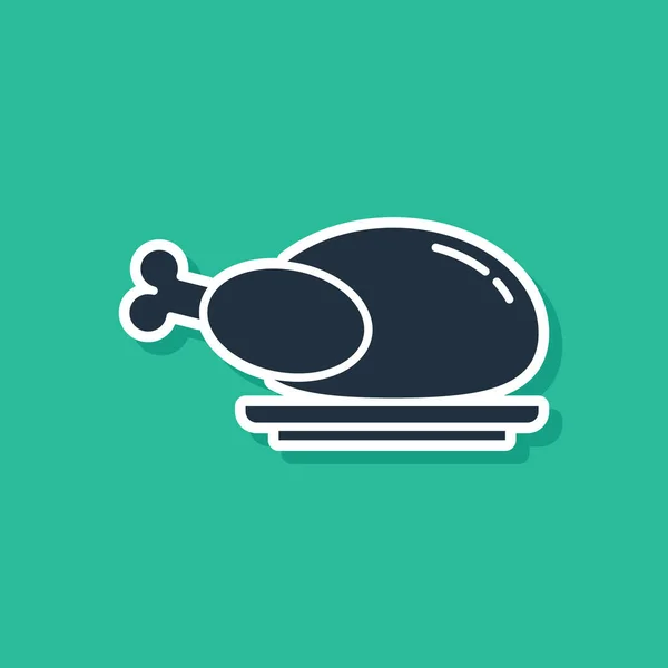 Pavo asado azul o icono de pollo aislado sobre fondo verde. Ilustración vectorial — Vector de stock