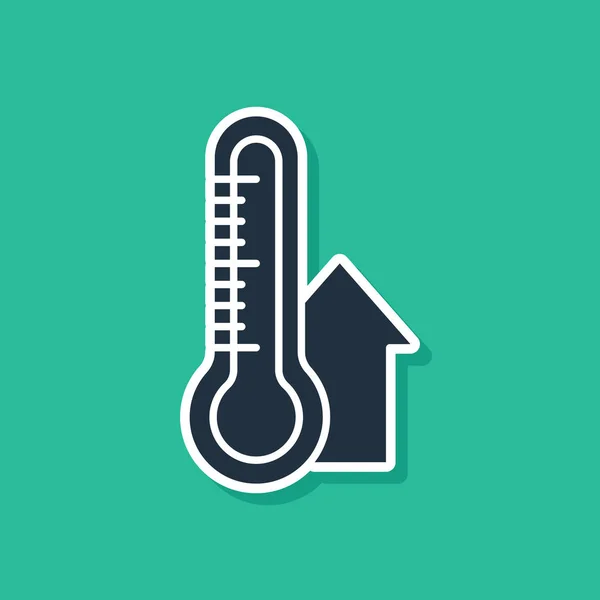 Thermomètre météorologique bleu mesurant icône isolé sur fond vert. Équipement de thermomètre montrant le temps chaud ou froid. Illustration vectorielle — Image vectorielle