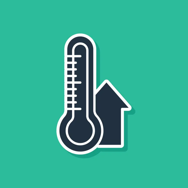 Modrý meteorologický teploměr měřící ikonu izolovanou na zeleném pozadí. Teploměr ukazuje teplé nebo studené počasí. Vektorová ilustrace — Stockový vektor