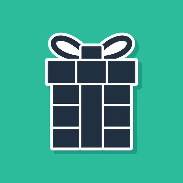 蓝色礼品盒图标隔离在绿色背景。 圣诞快乐，新年快乐。 病媒图解 — 图库矢量图片
