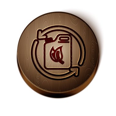 Kahverengi çizgi biyo yakıt bidon ikonu beyaz arka planda izole edildi. Çevre biyolojisi ve namlusu. Yeşil çevre ve geri dönüşüm. Tahta daire düğmesi. Vektör İllüstrasyonu