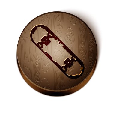 Kahverengi çizgi kaykay numarası simgesi beyaz arkaplanda izole edildi. Olağanüstü bir spor. Spor malzemeleri. Tahta daire düğmesi. Vektör İllüstrasyonu