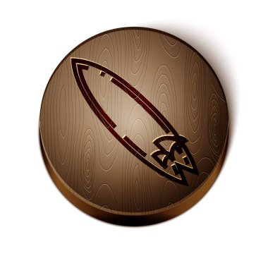 Kahverengi çizgi sörf tahtası simgesi beyaz arkaplanda izole edildi. Sörf tahtası. Olağanüstü bir spor. Spor malzemeleri. Tahta daire düğmesi. Vektör İllüstrasyonu