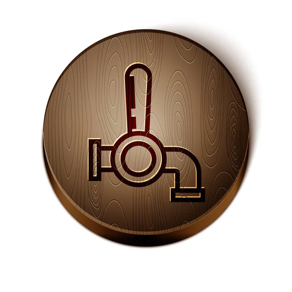 Línea marrón Icono del grifo de cerveza aislado sobre fondo blanco. Botón círculo de madera. Ilustración vectorial — Archivo Imágenes Vectoriales