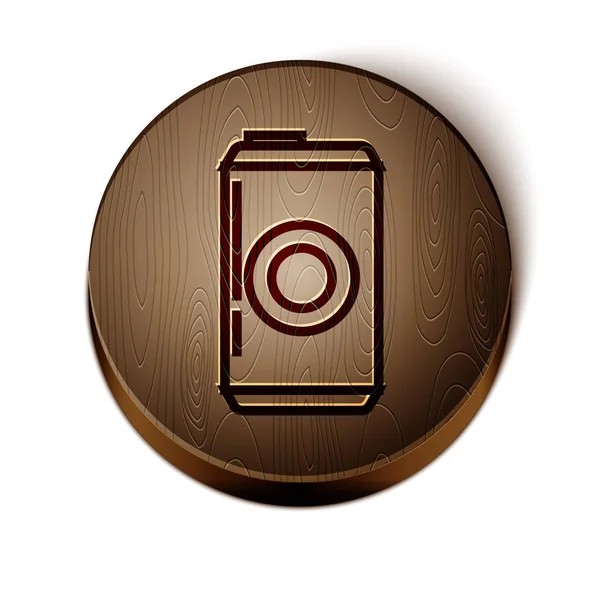 Ligne brune icône peut bière isolé sur fond blanc. Bouton rond en bois. Illustration vectorielle — Image vectorielle