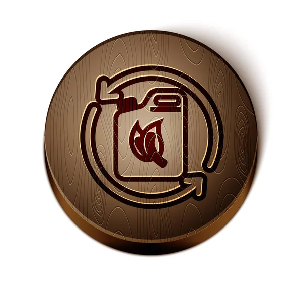 Kahverengi çizgi biyo yakıt bidon ikonu beyaz arka planda izole edildi. Çevre biyolojisi ve namlusu. Yeşil çevre ve geri dönüşüm. Tahta daire düğmesi. Vektör İllüstrasyonu