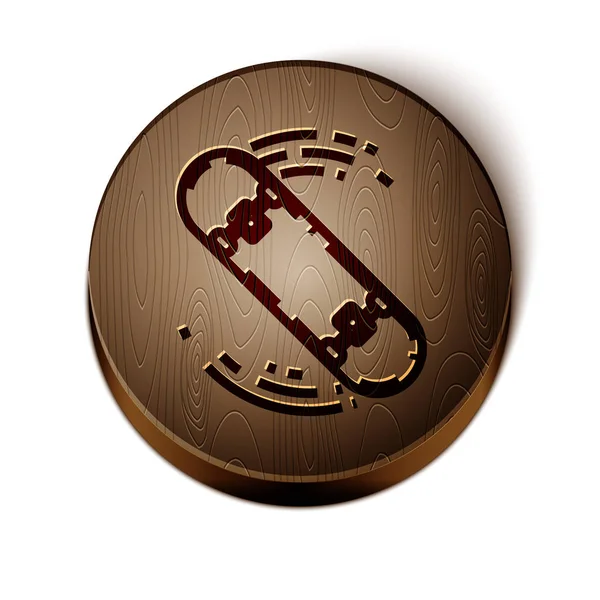 Kahverengi çizgi kaykay numarası simgesi beyaz arkaplanda izole edildi. Olağanüstü bir spor. Spor malzemeleri. Tahta daire düğmesi. Vektör İllüstrasyonu