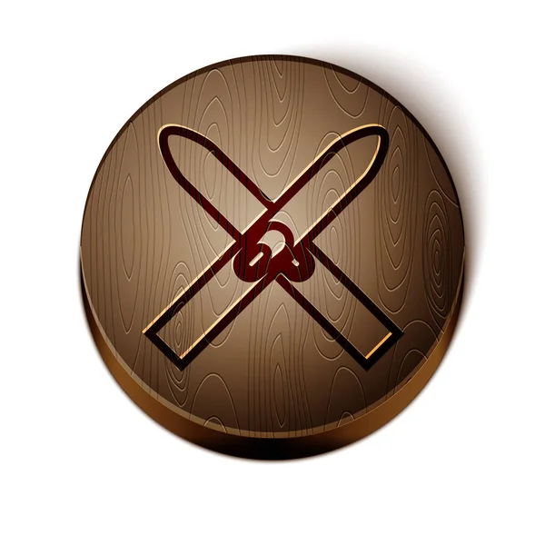 Kahverengi çizgi Kayak ve Çubuk simgesi beyaz arkaplanda izole edildi. Olağanüstü bir spor. Kayak ekipmanları. Kış sporları ikonu. Tahta daire düğmesi. Vektör İllüstrasyonu