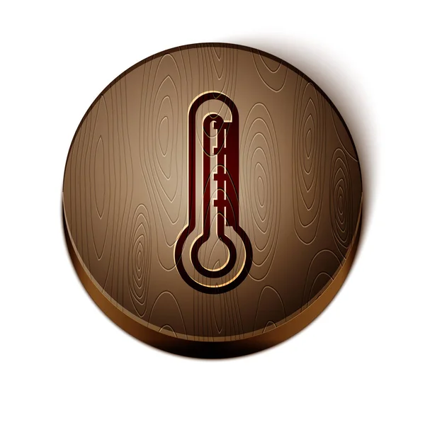 Linha marrom Ícone do termômetro isolado no fundo branco. Botão de círculo de madeira. Ilustração vetorial — Vetor de Stock