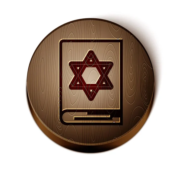 Καφέ γραμμή εβραϊκή εικόνα βιβλίο torah απομονώνονται σε λευκό φόντο. Πεντάτευχος του Μωυσή. Στο εξώφυλλο της Βίβλου είναι η εικόνα του Άστρου του Δαβίδ. Κουμπί από ξύλο. Εικονογράφηση διανύσματος — Διανυσματικό Αρχείο