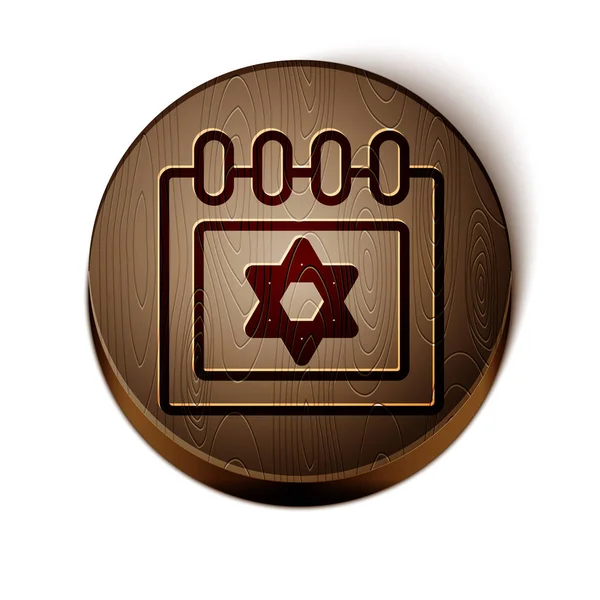 Καφέ γραμμή εβραϊκό ημερολόγιο με αστέρι του David εικόνα απομονώνονται σε λευκό φόντο. Ημέρα ημερολογίου Χάνουκα. Κουμπί από ξύλο. Εικονογράφηση διανύσματος — Διανυσματικό Αρχείο