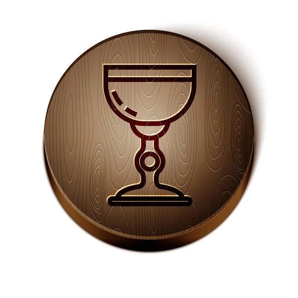 Icono de copa judía de línea marrón aislado sobre fondo blanco. Una copa de vino judía para Kidush. Copa Kidush para Shabat. Botón círculo de madera. Ilustración vectorial — Archivo Imágenes Vectoriales
