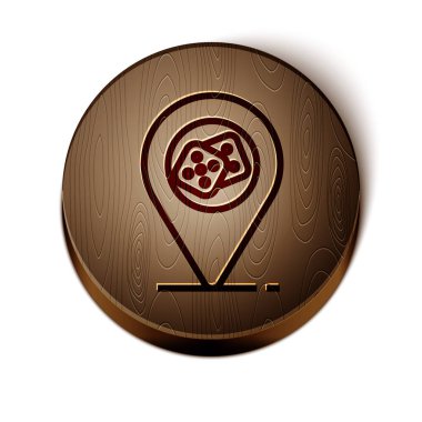 Kahverengi çizgi kumarhane konumu simgesi beyaz arkaplanda izole edildi. Oyun zar simgesi. Tahta daire düğmesi. Vektör İllüstrasyonu