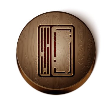 Kahverengi çizgi iskambil kartı simgesi beyaz arkaplanda izole edildi. Kumarhane kumarı. Tahta daire düğmesi. Vektör İllüstrasyonu