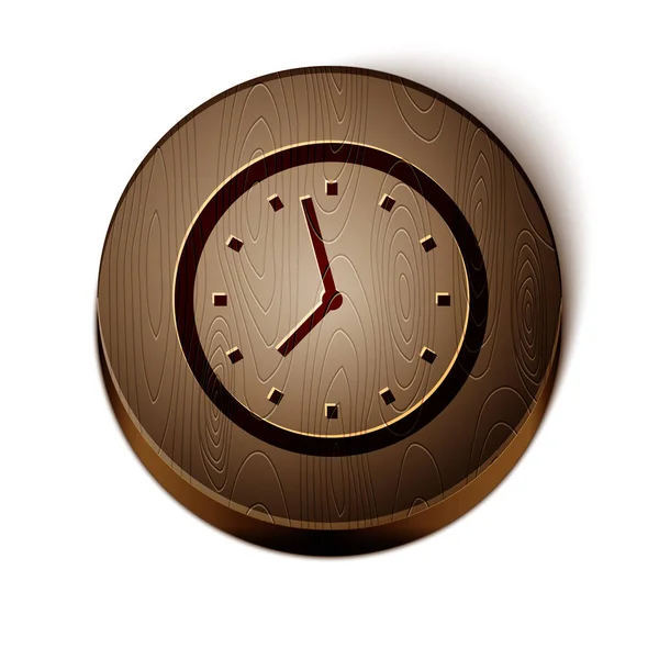 Καφέ γραμμή Ρολόι εικονίδιο απομονώνονται σε λευκό φόντο. Σύμβολο χρόνου. Κουμπί από ξύλο. Εικονογράφηση διανύσματος — Διανυσματικό Αρχείο