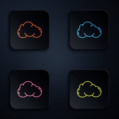 Renkli neon çizgisi simgesi siyah arkaplanda izole edildi. Renkli kare düğmelere simgeleri yerleştir. Vektör İllüstrasyonu