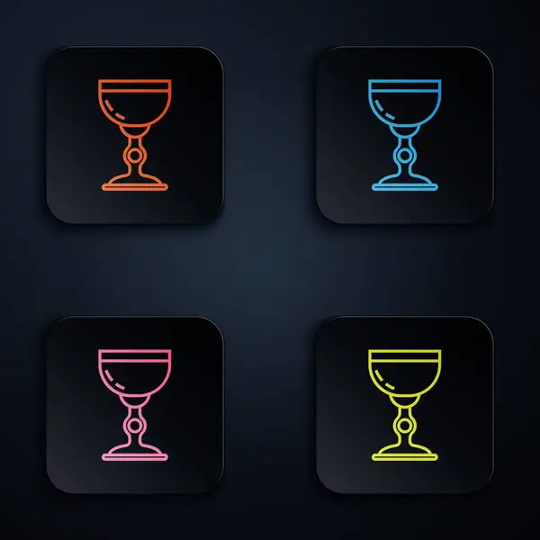 Cor neon line ícone judeu cálice isolado no fundo preto. Taça de vinho judaica para kiddush. Uma chávena para o Shabbat. Definir ícones em botões quadrados coloridos. Ilustração vetorial — Vetor de Stock