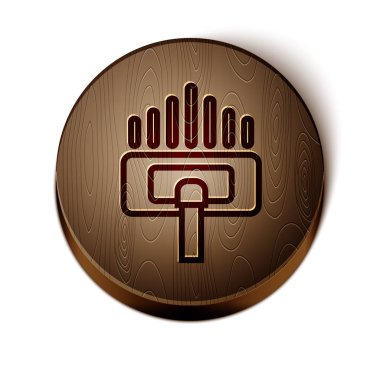 Kahverengi çizgi temizleme servisi simgesi beyaz arkaplanda izole edildi. Süpürge kafası daire şeklinde, halı temizleme logosu. Tahta daire düğmesi. Vektör İllüstrasyonu