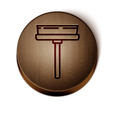 Beyaz arka planda izole edilmiş pencere simgesi için kauçuk temizleme servisiyle kahverengi hat temizleme hizmeti. Silecek, kazıyıcı, silecek. Tahta daire düğmesi. Vektör İllüstrasyonu