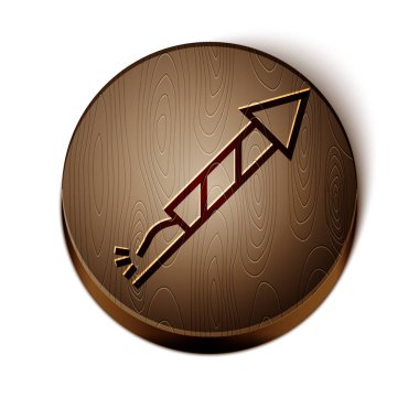 Kahverengi çizgi havai fişek ikonu beyaz arka planda izole edildi. Eğlence partisi anlayışı. Patlayıcı havai fişek sembolü. Tahta daire düğmesi. Vektör İllüstrasyonu