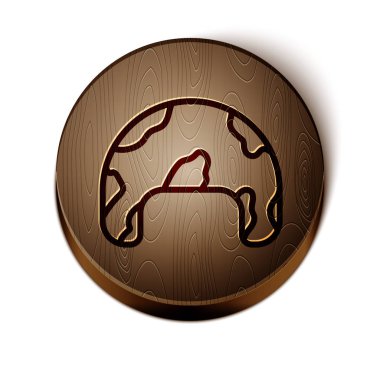 Kahverengi çizgi askeri miğfer simgesi beyaz arka planda izole edildi. Ordu şapkasının savunma ve koruma sembolü. Koruyucu şapka. Tahta daire düğmesi. Vektör İllüstrasyonu