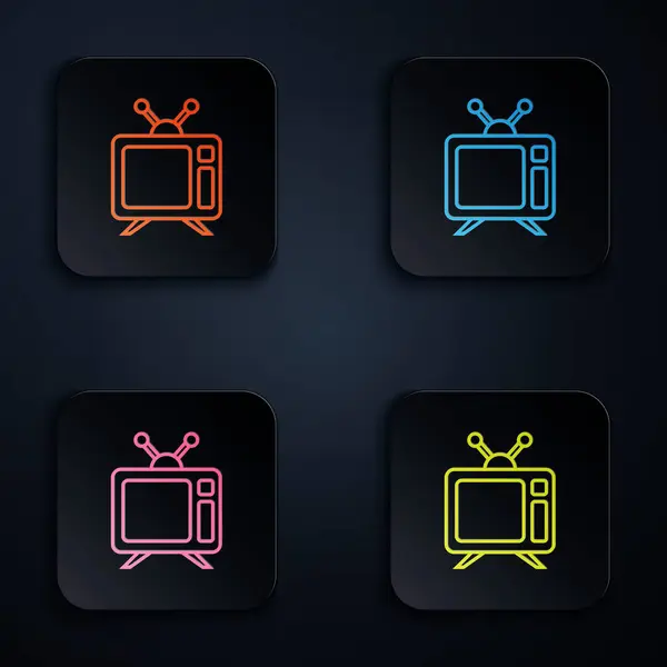 Color neon line Tv icon isolated on black background. Television sign. Set icons in colorful square buttons. Vector Illustration — Stock Vector