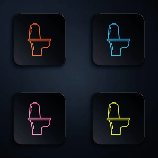 Színes neon vonal WC tál ikon fekete háttér. Állítsa ikonok színes négyzet gombok. Vektorillusztráció — Stock Vector