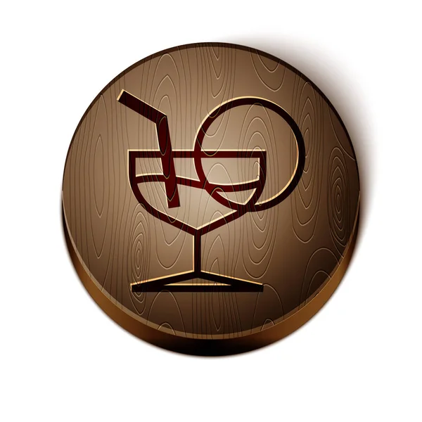 Braune Linie martini Glas Symbol isoliert auf weißem Hintergrund. Cocktail-Symbol. Weinglas-Ikone. Holzkreis-Knopf. Vektorillustration — Stockvektor