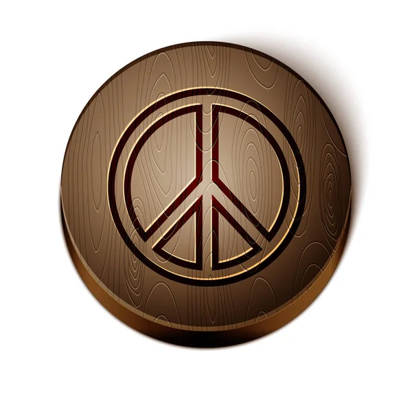 Brown line Peace icon isolated on white background. Hippie symbol of peace. Wooden circle button. Vector Illustration — Stock Vector