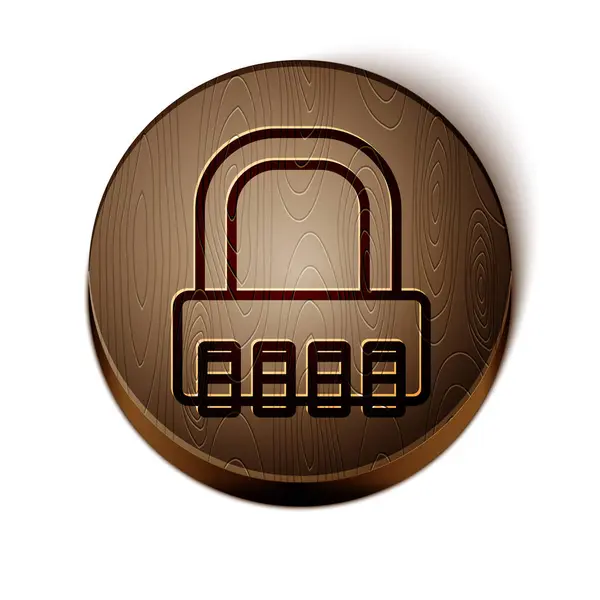 茶色の線白い背景に隔離された安全な組み合わせロックアイコン。組み合わせ南京錠。セキュリティ、安全性、保護、パスワード、プライバシー。木製の丸ボタン。ベクターイラスト — ストックベクタ