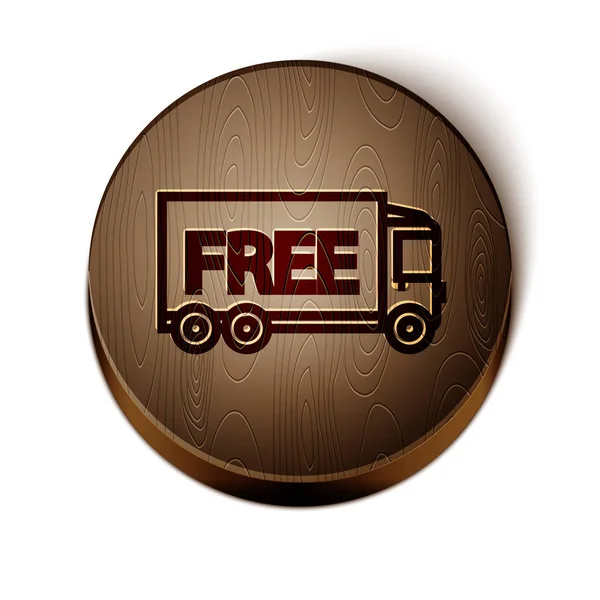 Brown line Free delivery service icon isolated on white background. Free shipping. 24 hour and fast delivery. Wooden circle button. Vector Illustration — Stock Vector