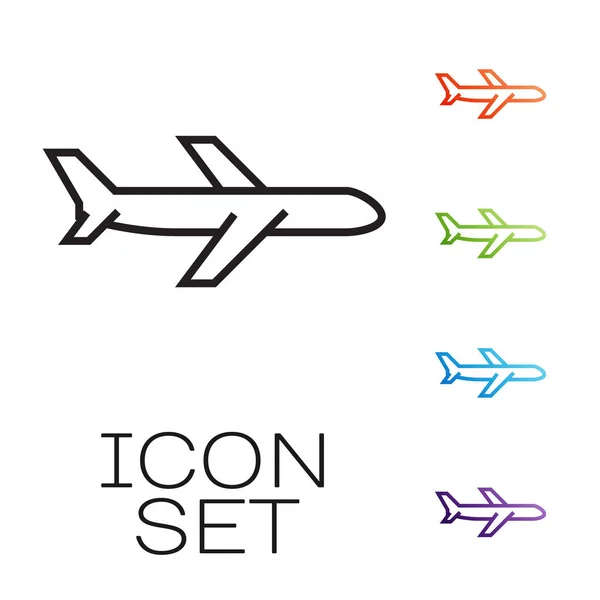 Black Line Plane Icon Isolated White Background Flying Airplane Icon — Stock Vector