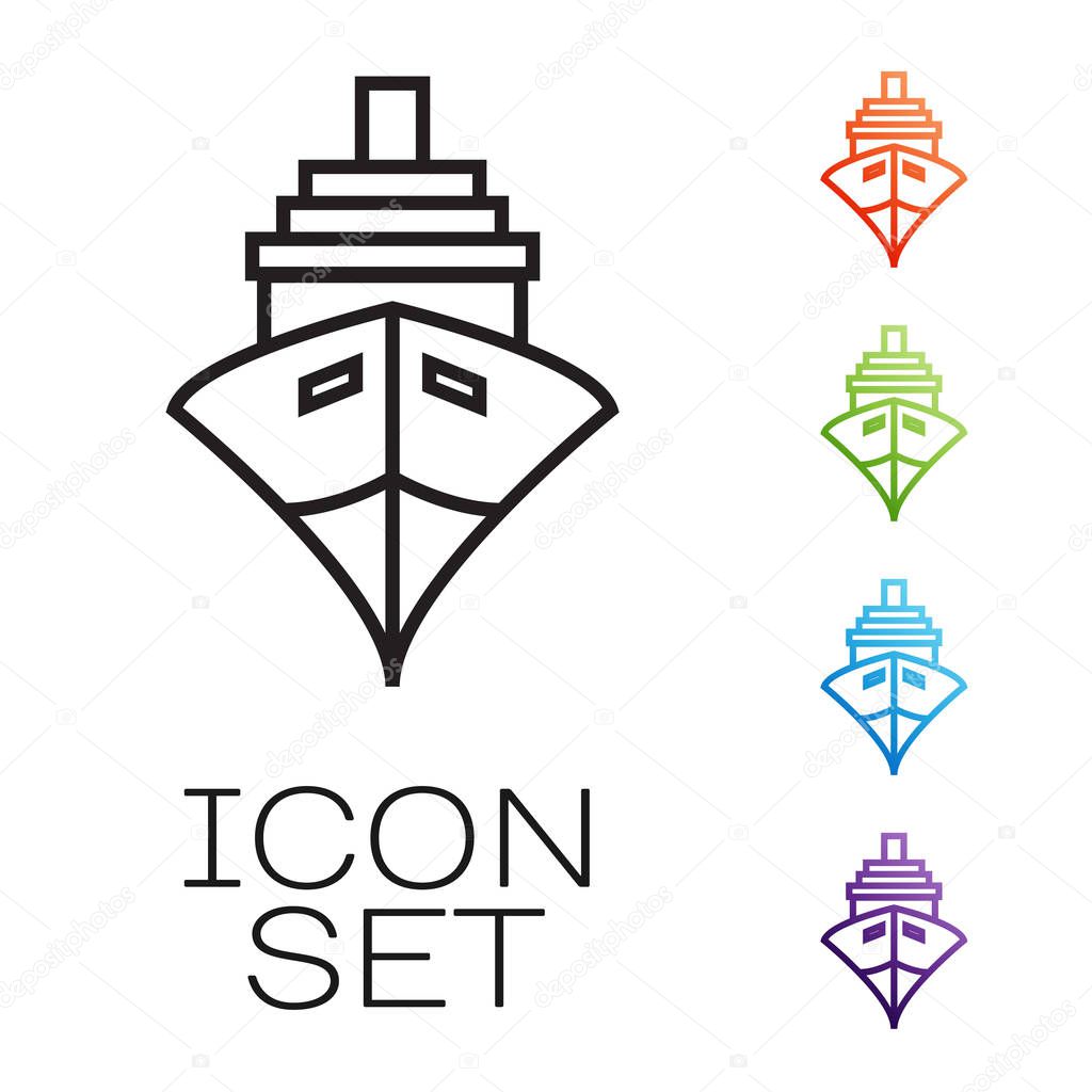 Black line Cargo ship icon isolated on white background. Set icons colorful. Vector Illustration