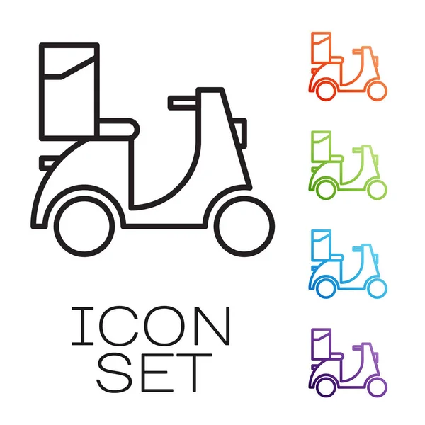 Black line Scooter delivery icon isolated on white background. Delivery service concept. Set icons colorful. Vector Illustration — Stock Vector