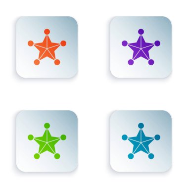 Renkli Hexagram Şerif ikonu beyaz arka planda izole edildi. Polis rozeti ikonu. Kare düğmelere simgeleri yerleştir. Vektör İllüstrasyonu