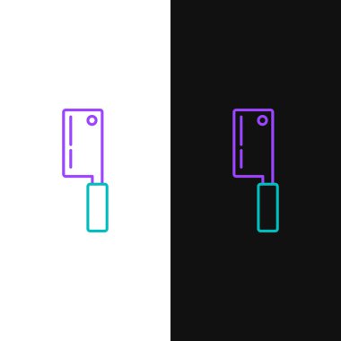 Yeşil ve mor çizgili Et Helikopteri simgesi beyaz ve siyah arkaplanda izole edildi. Et için mutfak bıçağı. Kasap bıçağı. Mutlu Cadılar Bayramı Partisi. Vektör İllüstrasyonu