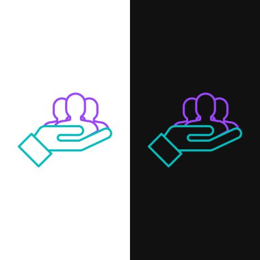 Green and purple line Project team base icon isolated on white and black background. Business analysis and planning, consulting, team work, project management.  Vector Illustration