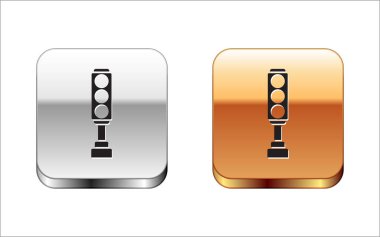 Siyah trafik ışığı simgesi beyaz arkaplanda izole edildi. Gümüş-altın kare düğme. Vektör İllüstrasyonu