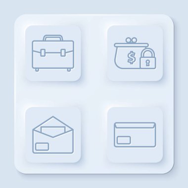 Satır Çantası, Kilitli Kapalı Cüzdan, Zarf ve Zarf. Beyaz kare düğme. Vektör