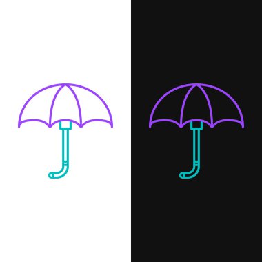 Yeşil ve mor çizgi klasik açılır şemsiye simgesi beyaz ve siyah arkaplanda izole edilir. Yağmur koruma sembolü. Vektör İllüstrasyonu