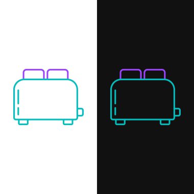 Beyaz ve siyah arkaplanda izole edilmiş tost simgesi olan yeşil ve mor çizgi tost makinesi. Vektör İllüstrasyonu