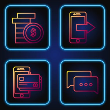 Konuşma hattı, cep telefonu ve kredi kartı dolar sembollü bozuk para, akıllı telefon, cep telefonu. Renk simgeleri. Vektör